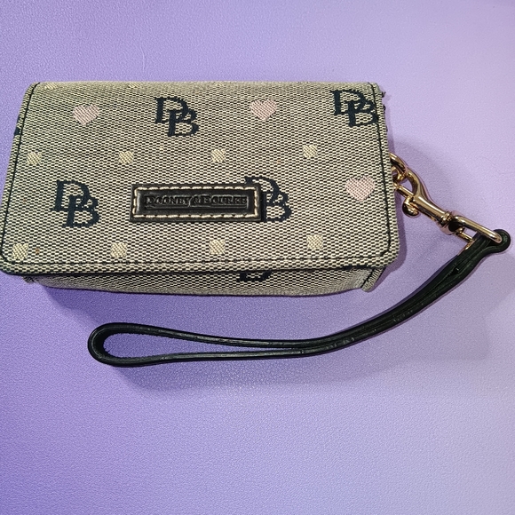 Dooney & Bourke Handbags - Dooney and Bourke Denim Grey Monogram and Pink Hearts Coin/Credit Card Case
